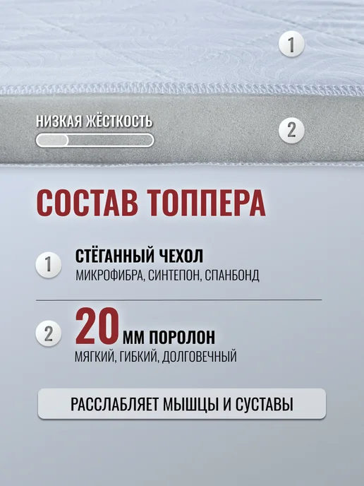 Русский Топпер Матрас топпер Василиса 140х190 для дивана и кровати 3 см, 140x190, фото 2