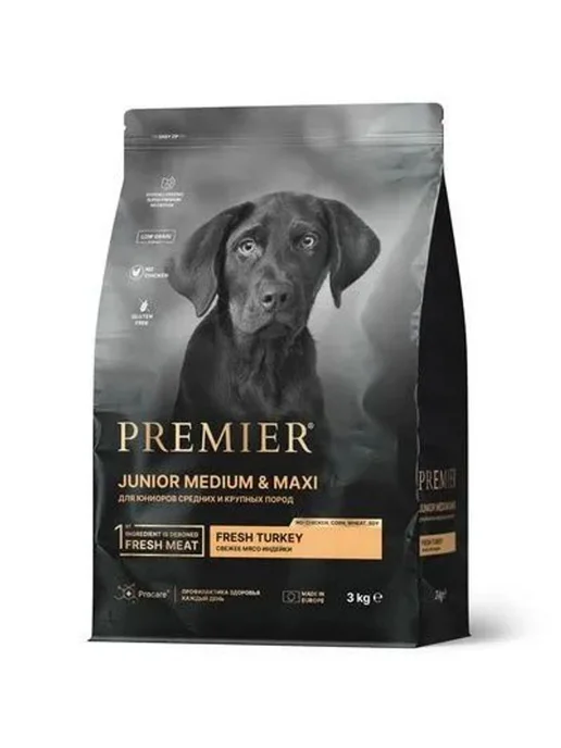 Сухой корм PREMIER Dog для собак, крупные, средние, щенки, индейка, 3 кг