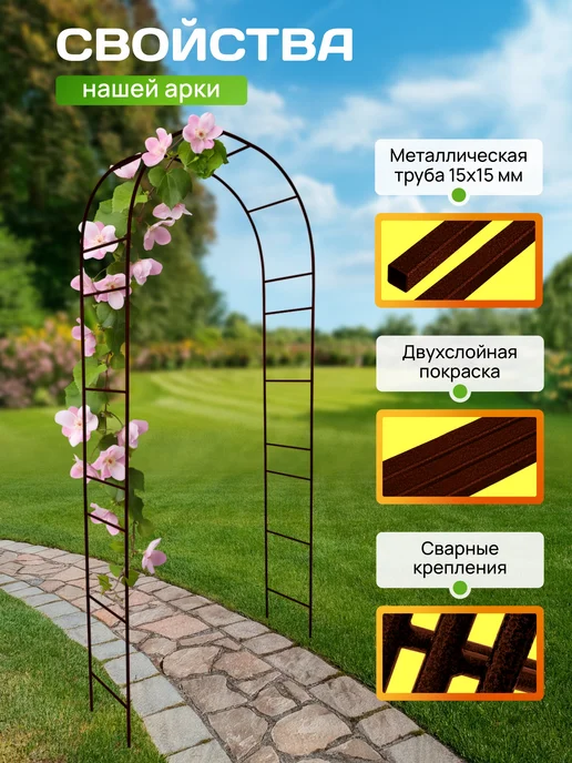 Огороша Арка садовая металлическая "Лесенка 35ПТ", коричневый, фото 2