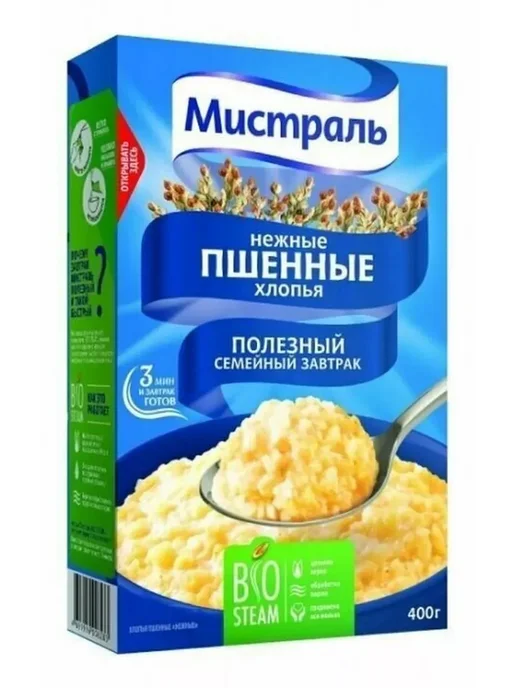 МИСТРАЛЬ Хлопья Пшенные Нежные 400 г, 3 шт, 400 г, 3 шт, фото 2