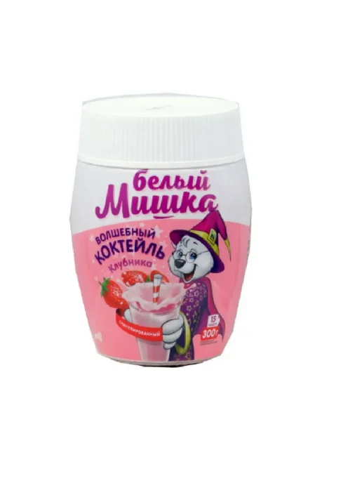 Белый Мишка Молочный коктейль Клубника, 300г, 4 уп, 300 г, в упаковке 350 г, фото 2