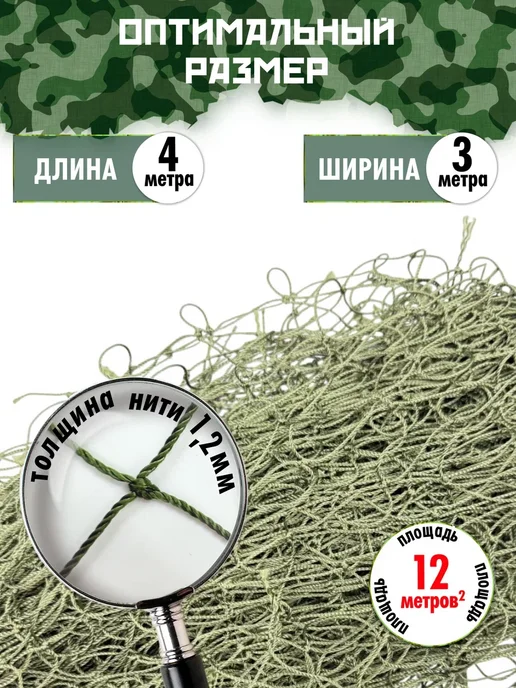 Setka Основа для плетения маскировочной сети 3х4м ячейка квадрат, 4 м, фото 2