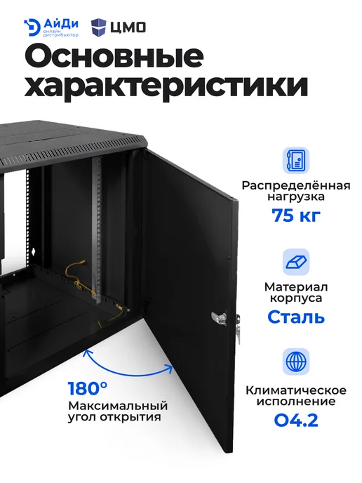 ЦМО Настенный телекоммуникационный шкаф 12U, 608×600×520 мм, 608x600, фото 4