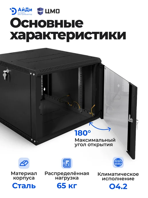 ЦМО Шкаф телеком настенный 9U черный, черный, фото 4