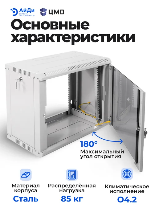 ЦМО Настенный телекоммуникационный шкаф 9U, разборный, серый, фото 3