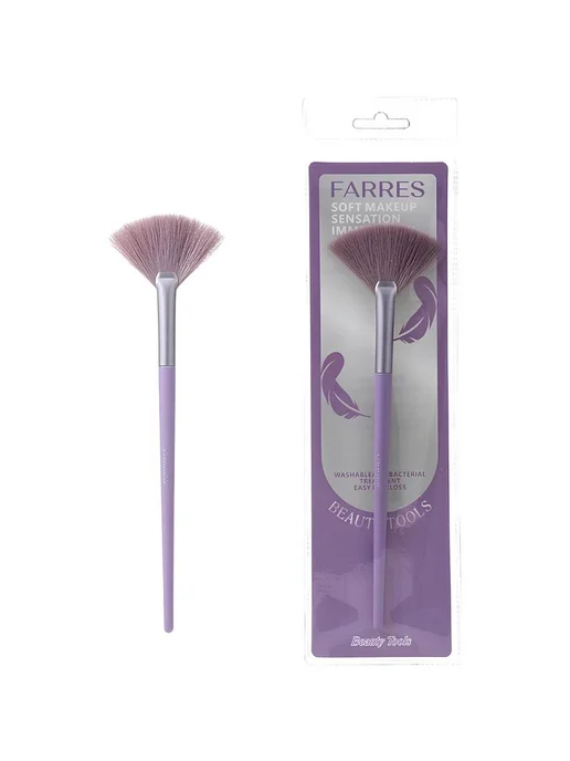 FARRES cosmetics Кисть для пудры, румян и хайлайтера веерная FARRES MZ-222, фиолетовый, фото 7