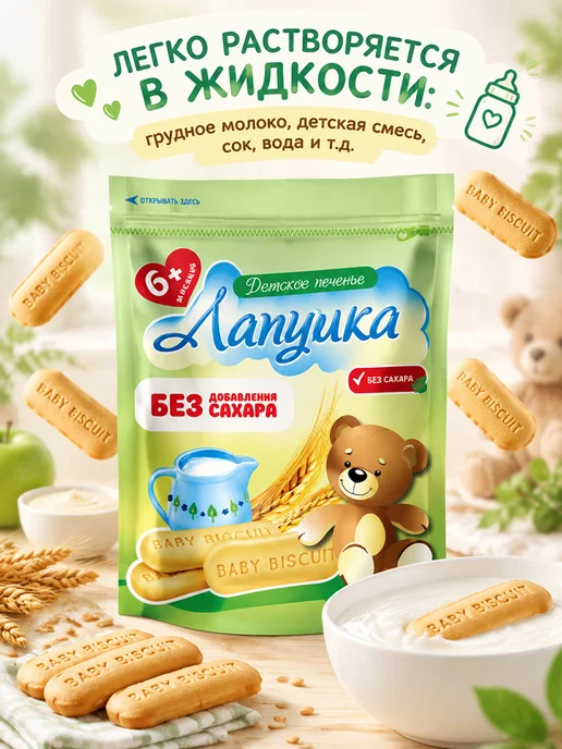 adelia.soap Печенье детское растворимое Без сахара Лапушка 3уп. по 120г, вариант, фото 2