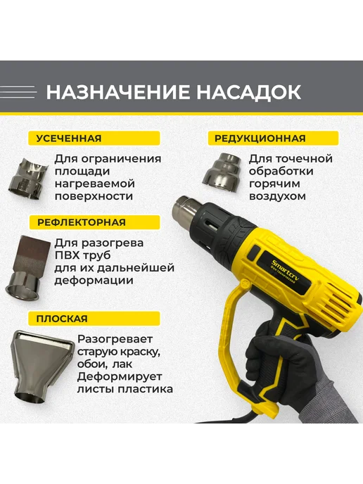 Smartcrv Фен строительный SFN-2000 2 режима с насадками 2000 Вт, 2000 Вт, фото 5