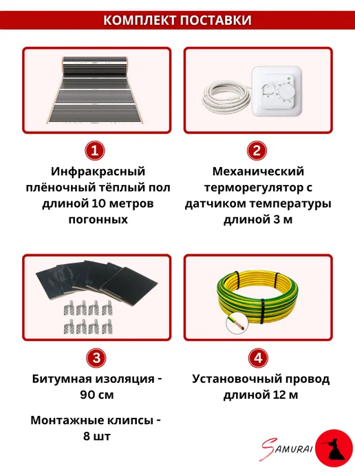 iSamurai Теплый пол пленочный 10 м2 с терморегулятором ширина 100см, вариант, фото 4