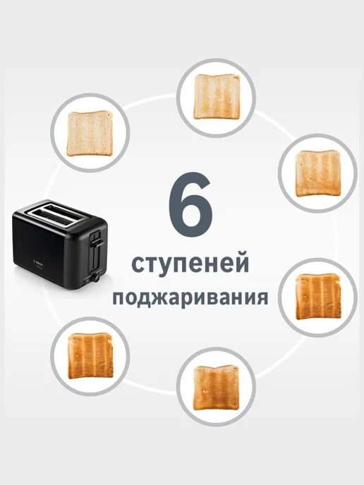 BOSCH Тостер с подогревом булочек TAT3P423, черный, фото 2