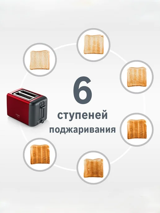 BOSCH Тостер для хлеба DesignLine TAT3P424, красный, фото 3