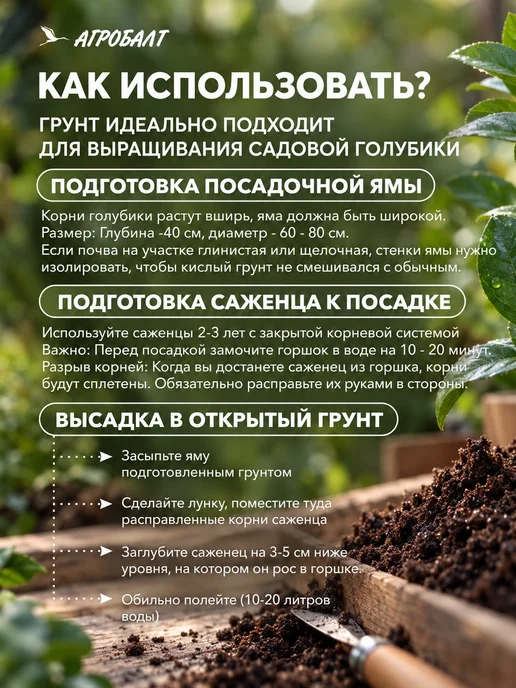 Агробалт Грунт для голубики, торф верховой кислый 150 литров, голубой, фото 7