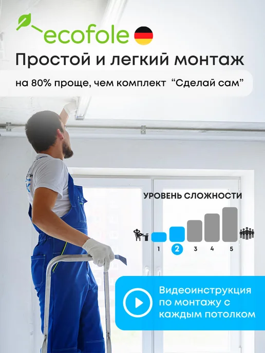 ECOFOLE Глянцевый натяжной потолок 150*140 см, 150x140 см, фото 3
