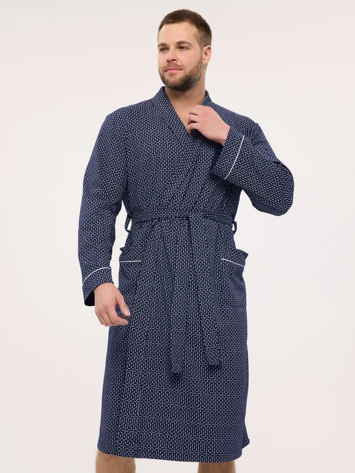 DOMINI STORE Халат хлопковый тонкий для дома для бани, синий, фото 6