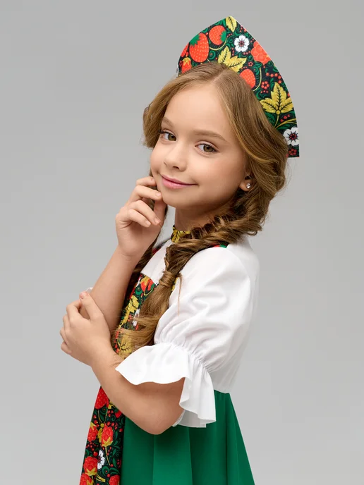 Мой карнавал Русское народное платье сарафан гжель, зеленый, фото 8