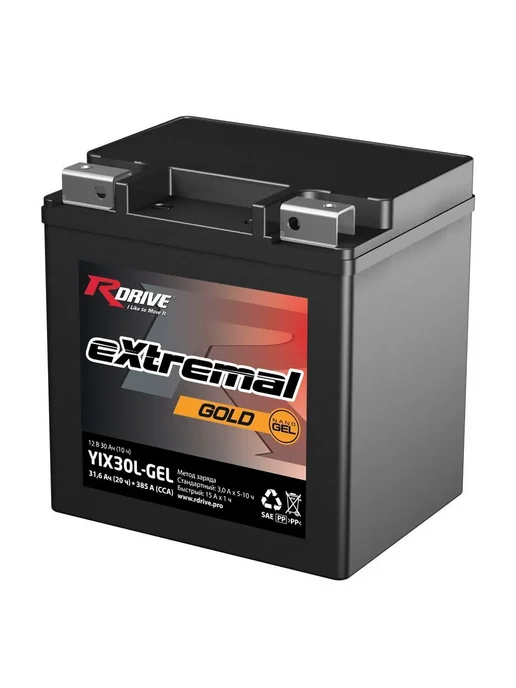 RDrive Мото аккумулятор стартерный гелевый YIX30L-BS 12V 30Ah 385А, стартерный гелевый 12V 30Ah, фото 2