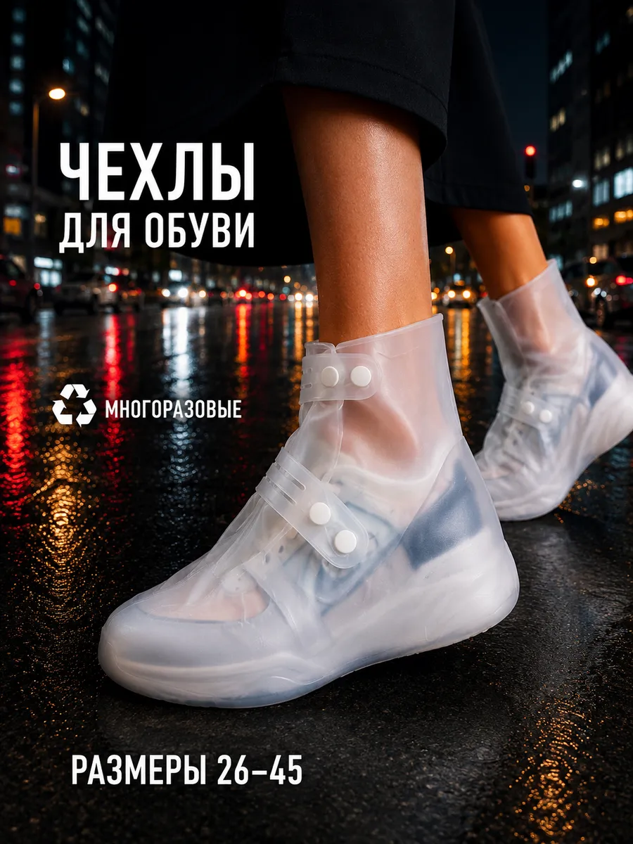 Многоразовый дождевик для обуви от дождя силиконовый