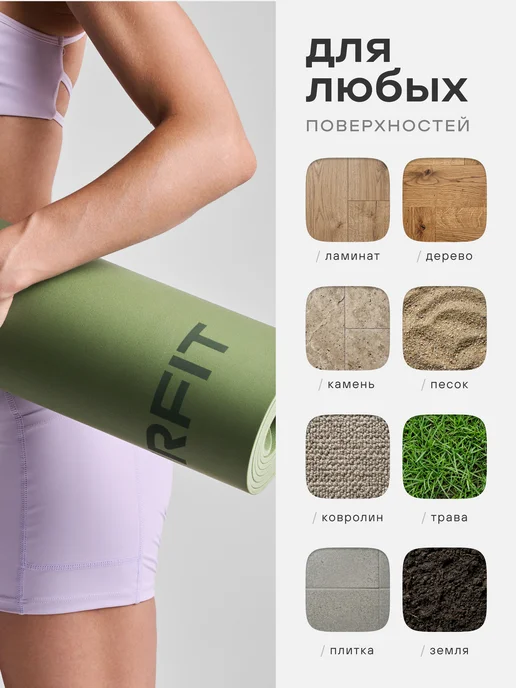 YourFit Коврик для йоги каучуковый, зеленый, фото 5