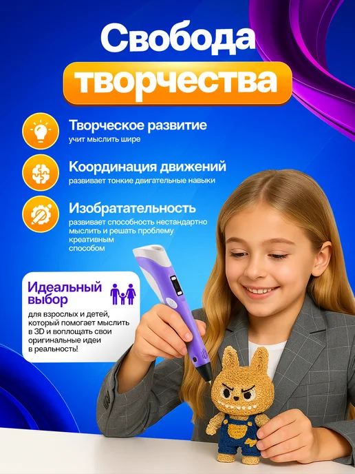 Mama Toys 3д ручка с набором пластика и трафаретами, вариант, фото 8