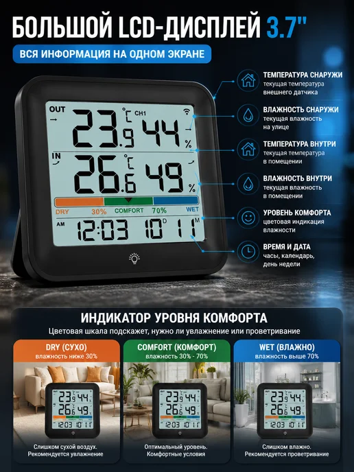 Vocoo Погодные часы Метеостанция с внешними датчиками, вариант, фото 2