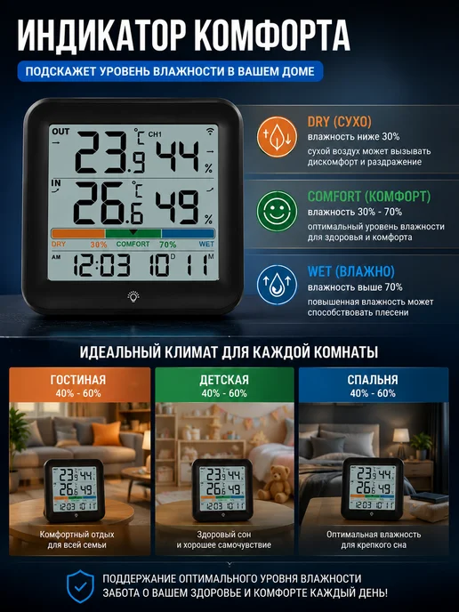 Vocoo Погодные часы Метеостанция с внешними датчиками, вариант, фото 6