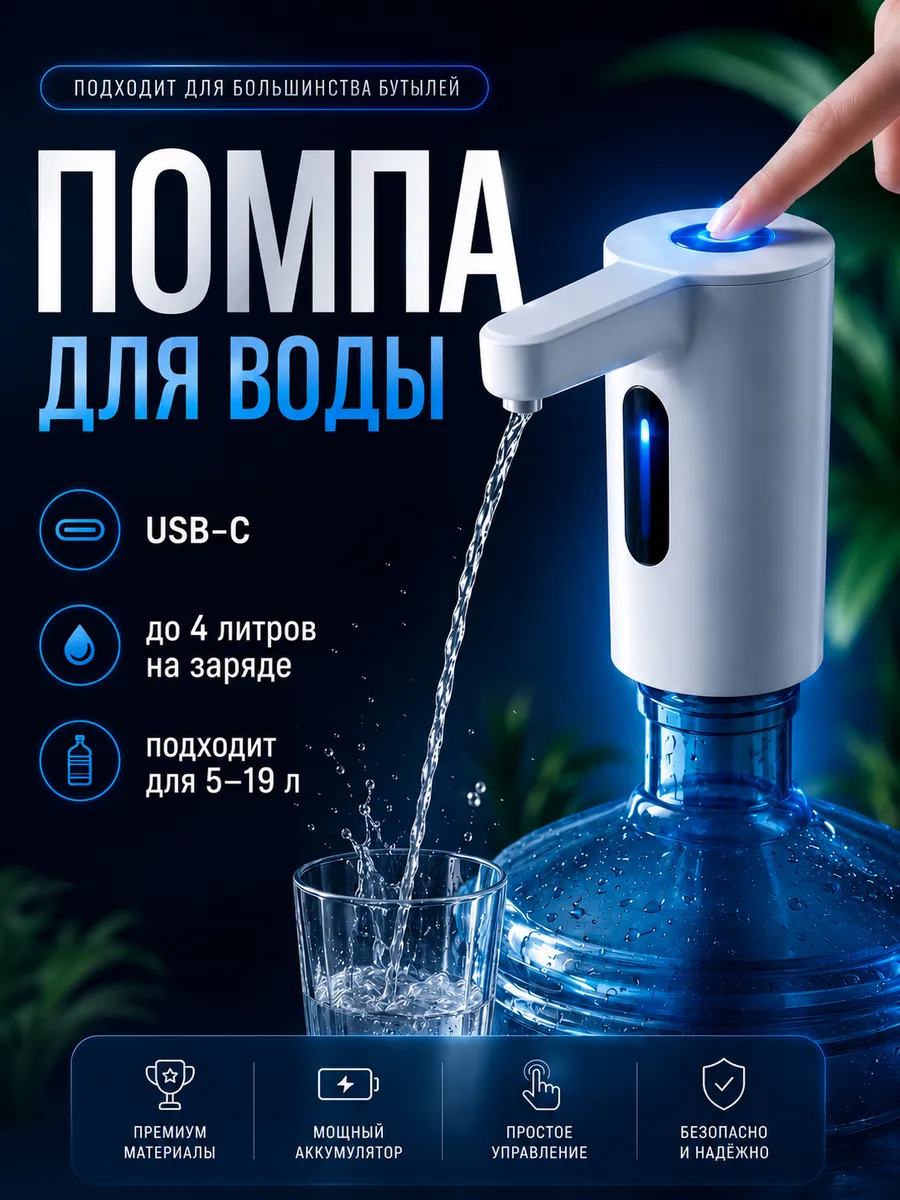 Помпа для воды на бутыль 5 л и 19 литров электрическая
