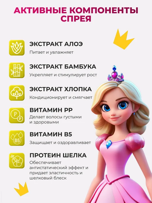 Принцесса Шампунь и Спрей для легкого расчесывания и Гель для душа, розовый, фото 7