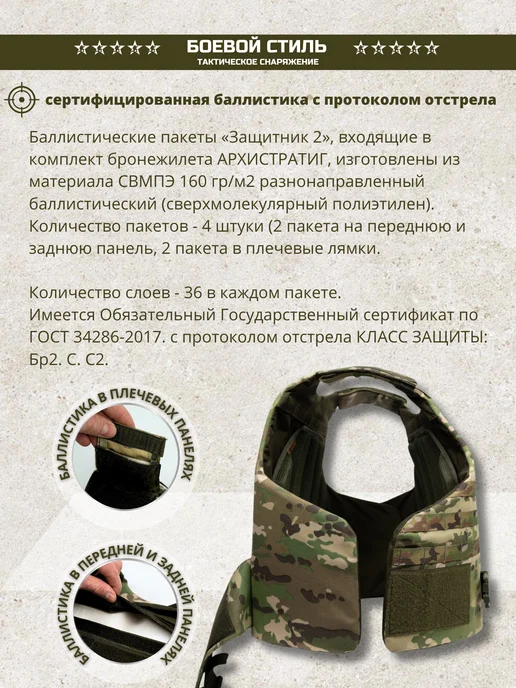 Боевой стиль Бронежилет БР2 Архистратиг комплект с шеей и плечами, зеленый, фото 5