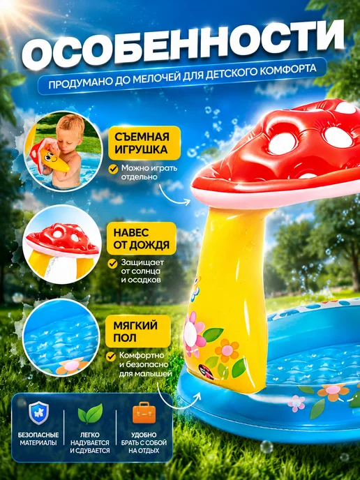 Intex Бассейн надувной детский Грибок 102 х 89 см круглый, 102x89 см, фото 2