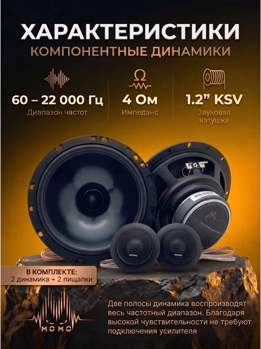 MOMO Колонки компонентные широкополосные 16см US-310, черный, фото 2