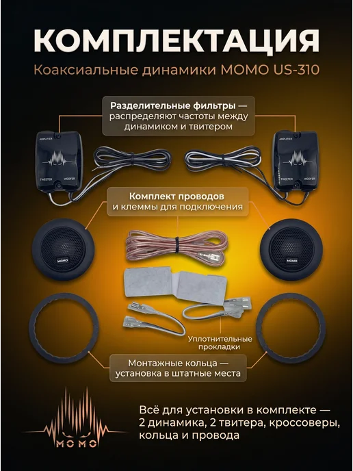 MOMO Колонки компонентные широкополосные 16см US-310, черный, фото 5