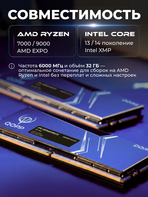 QOPP DDR5 U DIMM 2х16 GB Оперативная память для ПК 6000 Мгц, 2x16, 16 ГБ, фото 2
