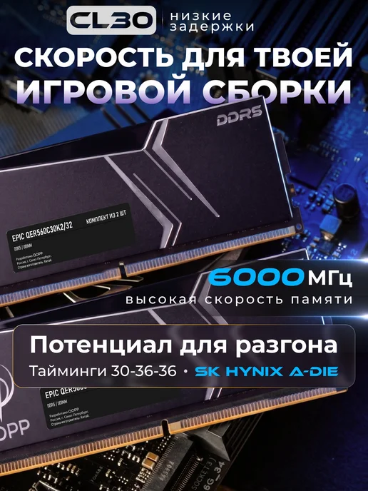 QOPP DDR5 U DIMM 2х16 GB Оперативная память для ПК 6000 Мгц, 2x16, 16 ГБ, фото 3