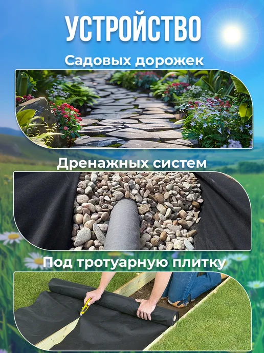 ИНДИПАК Геотекстиль 150 садовый для дорожек от сорняков 10м в рулоне, 20 м, фото 5
