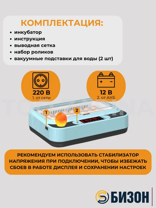 Bizon Домашний инкубатор на 40 яиц с овоскопом, голубой, фото 3