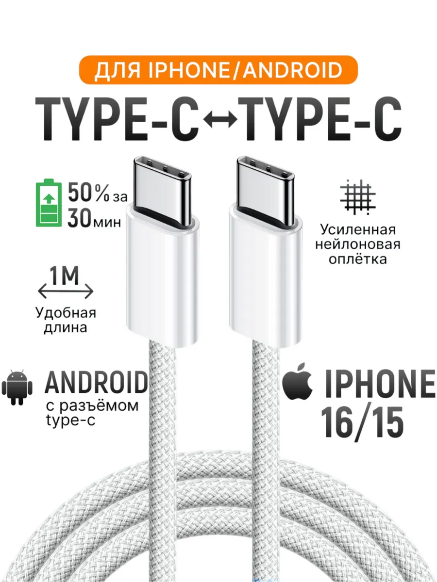 Кабель type-c type-c для iphone 15 16 pro max и android ориг