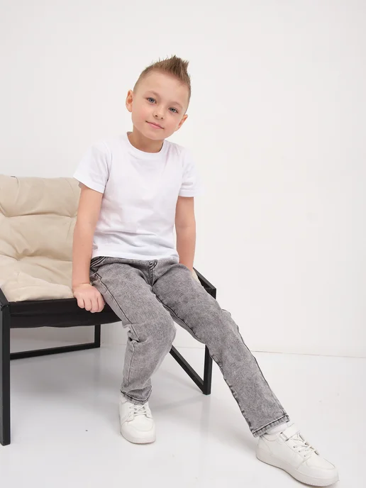 AISHA&DENIM 1 Джинсы бананы на резинке подростковые, серый