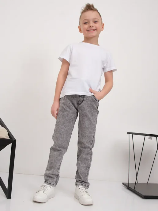 AISHA&DENIM 1 Джинсы бананы на резинке подростковые, серый, фото 2