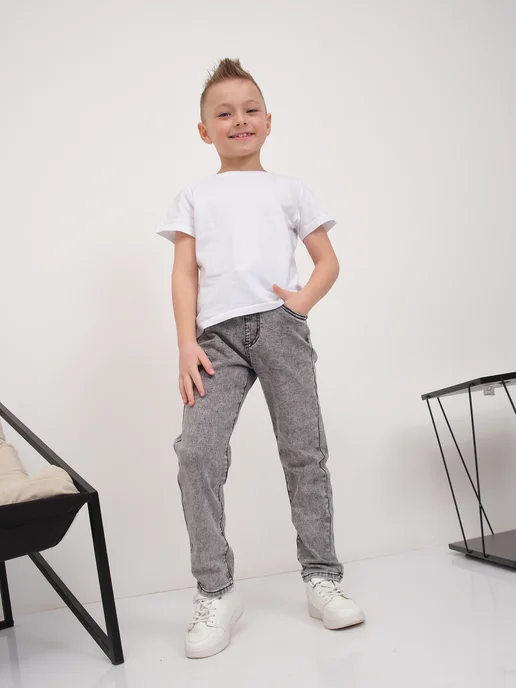 AISHA&DENIM 1 Джинсы бананы на резинке подростковые, серый, фото 4