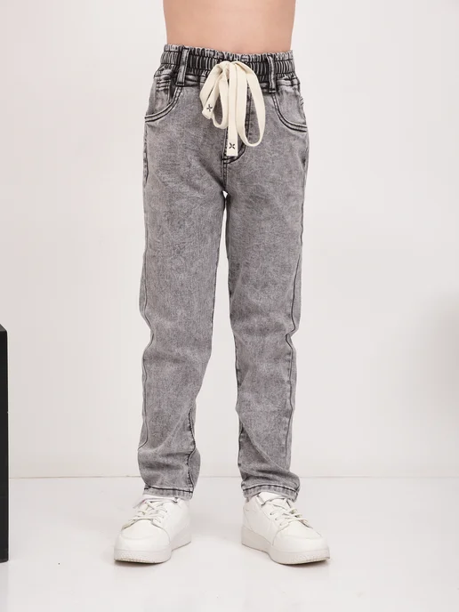 AISHA&DENIM 1 Джинсы бананы на резинке подростковые, серый, фото 5