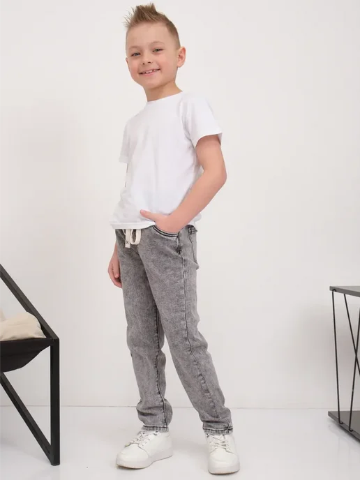 AISHA&DENIM 1 Джинсы бананы на резинке подростковые, серый, фото 7