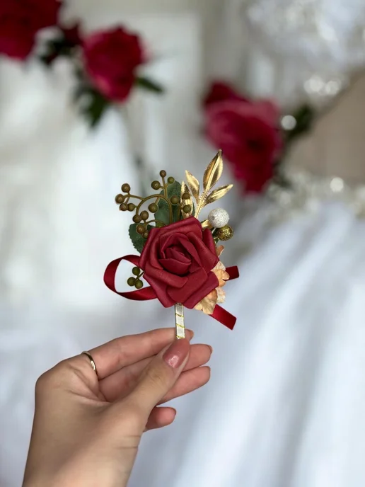 Classy market Бутоньерка на булавке для жениха и друзей розовый пион, мужская булавке для жениха