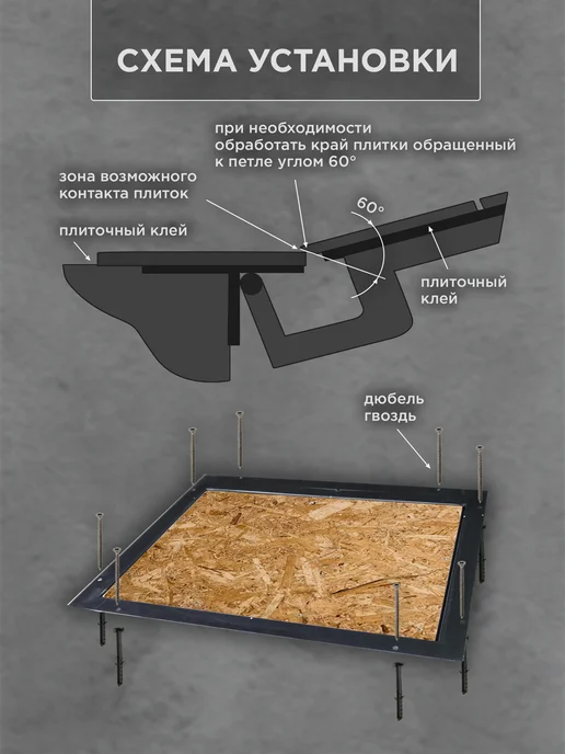 Люк напольный под линолеум с ОСБ 70х100 см, 70x100 см, фото 4