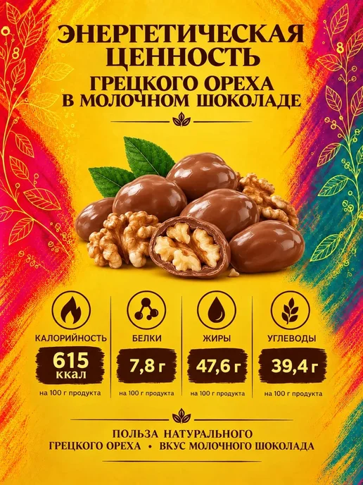 РУСТИК Грецкий орех в молочном шоколаде 500 грамм, 300 грамм, фото 4