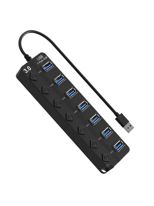 GSMIN USB - концентратор на 7 портов с выключателем, черный, фото 8