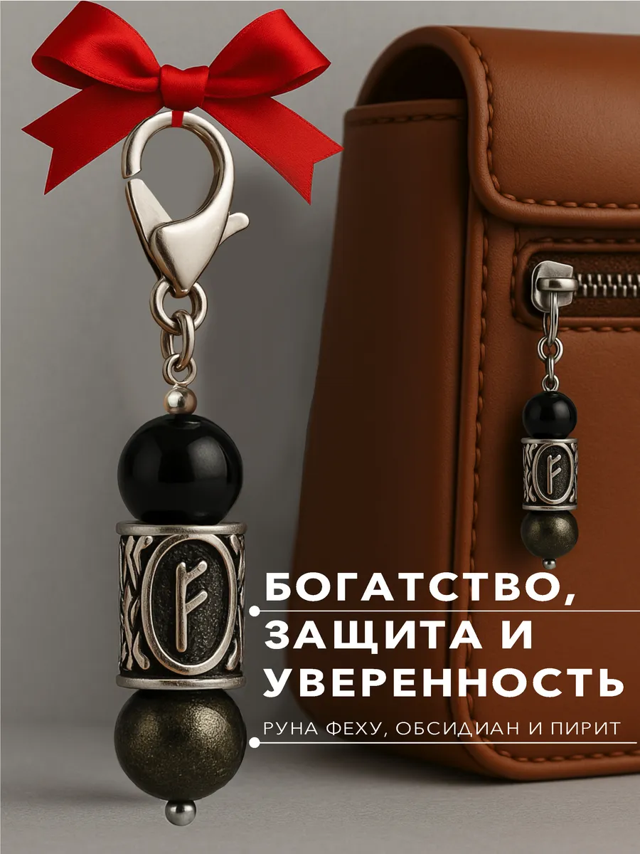 Брелок денежный амулет с руной Феху