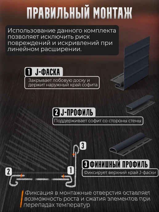 Docke Софит на 12 м карниза графит (перфорация) Комплект j-фаска, 12 м, фото 3
