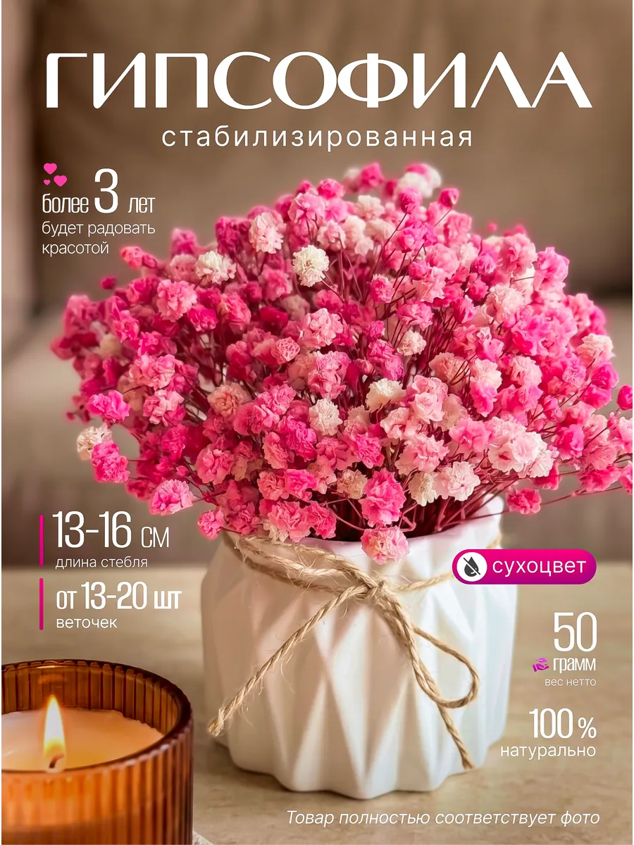 Букет сухоцветов для декора. Стабилизированные гипсофилы
