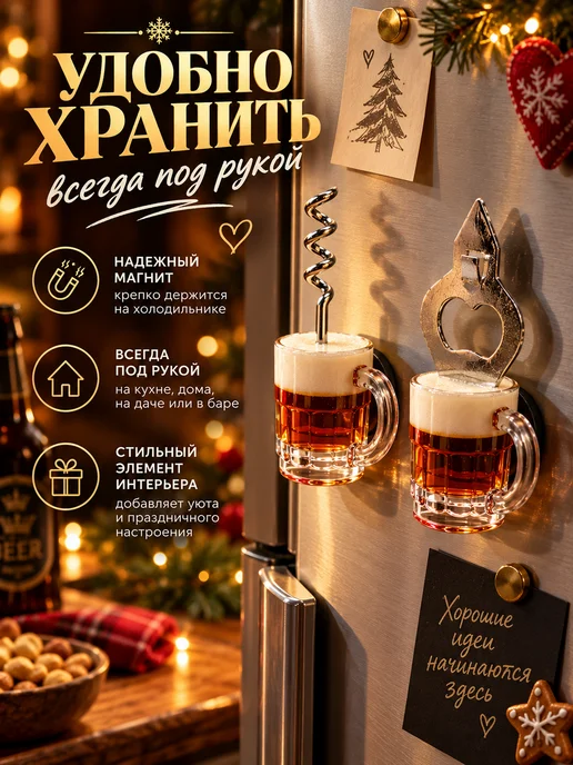 Moon Light Магнит на холодильник набор штопор и открывашка для бутылок, вариант, фото 2
