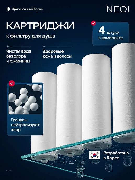 NEOI Картриджи для многоразового фильтра для душа, белый